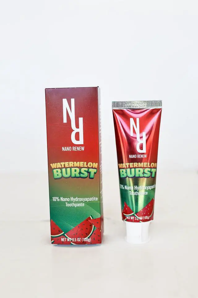 Alt view image 2 of 4 - 10% Nano Hydroxyapatite Toothpaste Watermelon Burst (Fluoride Free), Natural, Remineralizing, Whitening, Sensitive Teeth, SLS Free, Xylitol Nano-Hydroxyapatite Toothpaste for All Ages, 3.5 oz