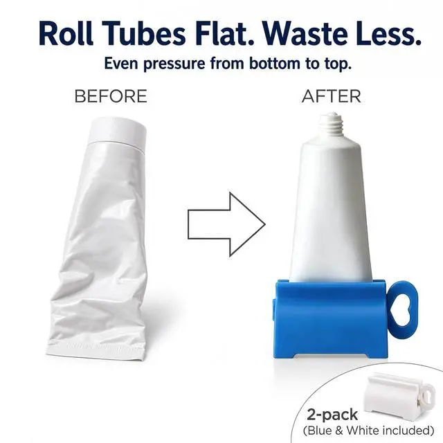 Alt view image 2 of 7 - Toothpaste Squeezer Roller 2 Pack, Rolling Tube Squeezer Stand | for Kids and Adults, Manual Plastic Dispenser Holder for Bathroom, Fits Toothpaste, Creams, Paint Tubes