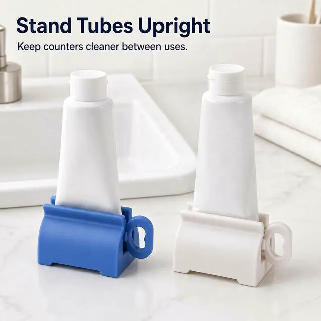 Alt view image 5 of 7 - Toothpaste Squeezer Roller 2 Pack, Rolling Tube Squeezer Stand | for Kids and Adults, Manual Plastic Dispenser Holder for Bathroom, Fits Toothpaste, Creams, Paint Tubes