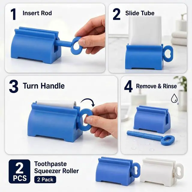 Alt view image 4 of 7 - Toothpaste Squeezer Roller 2 Pack, Rolling Tube Squeezer Stand | for Kids and Adults, Manual Plastic Dispenser Holder for Bathroom, Fits Toothpaste, Creams, Paint Tubes
