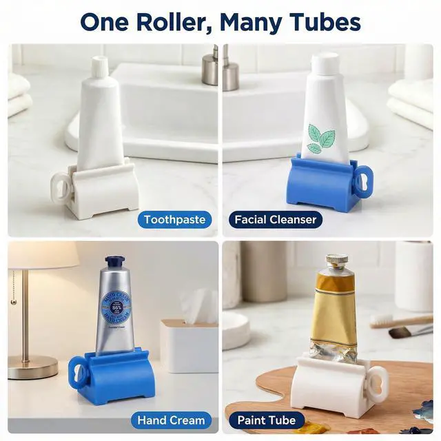 Alt view image 6 of 7 - Toothpaste Squeezer Roller 2 Pack, Rolling Tube Squeezer Stand | for Kids and Adults, Manual Plastic Dispenser Holder for Bathroom, Fits Toothpaste, Creams, Paint Tubes
