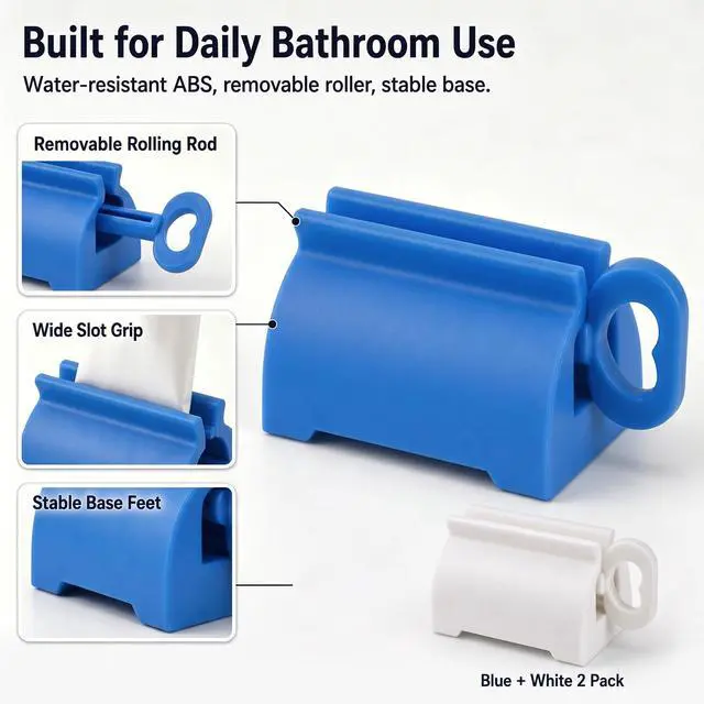 Alt view image 7 of 7 - Toothpaste Squeezer Roller 2 Pack, Rolling Tube Squeezer Stand | for Kids and Adults, Manual Plastic Dispenser Holder for Bathroom, Fits Toothpaste, Creams, Paint Tubes