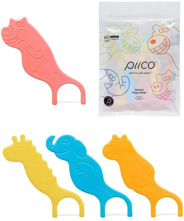 Main image of Unflavored Kids Floss - No Fluoride Dual Line Dental Floss Picks - Fun Oral Care in Colorful Floss Sticks Design - Kids Flossers Avoid Tooth Decay & Gum Disease - 80 Count Zoo