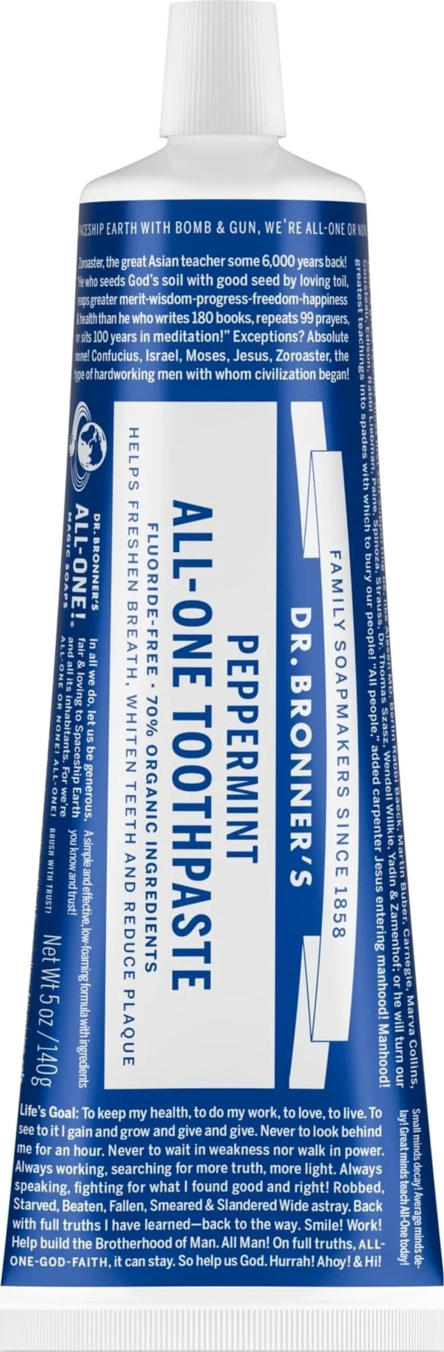 Main image of All-One Toothpaste Peppermint, 5 oz, 1-Pack Fluoride-Free Toothpaste for Adults, SLS-Free, 70% Organic & Natural Ingredients, Vegan, Helps Freshen Breath, Reduce Plaque, Whiten Teeth