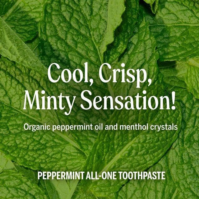 Alt view image 4 of 7 - All-One Toothpaste Peppermint, 5 oz, 1-Pack Fluoride-Free Toothpaste for Adults, SLS-Free, 70% Organic & Natural Ingredients, Vegan, Helps Freshen Breath, Reduce Plaque, Whiten Teeth