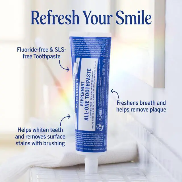 Alt view image 2 of 7 - All-One Toothpaste Peppermint, 5 oz, 1-Pack Fluoride-Free Toothpaste for Adults, SLS-Free, 70% Organic & Natural Ingredients, Vegan, Helps Freshen Breath, Reduce Plaque, Whiten Teeth
