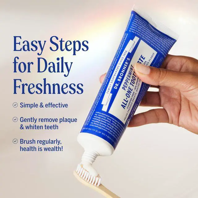 Alt view image 5 of 7 - All-One Toothpaste Peppermint, 5 oz, 1-Pack Fluoride-Free Toothpaste for Adults, SLS-Free, 70% Organic & Natural Ingredients, Vegan, Helps Freshen Breath, Reduce Plaque, Whiten Teeth