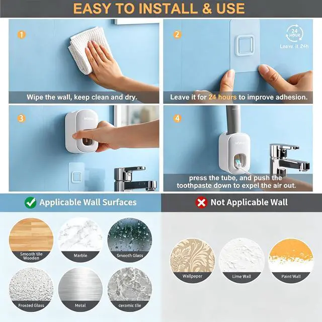 Alt view image 4 of 5 - Automatic Toothpaste Dispenser Wall Mounted for Kids and Adult 1Pcs | Automatic Toothpaste Squeezer Holder for Bathrooms