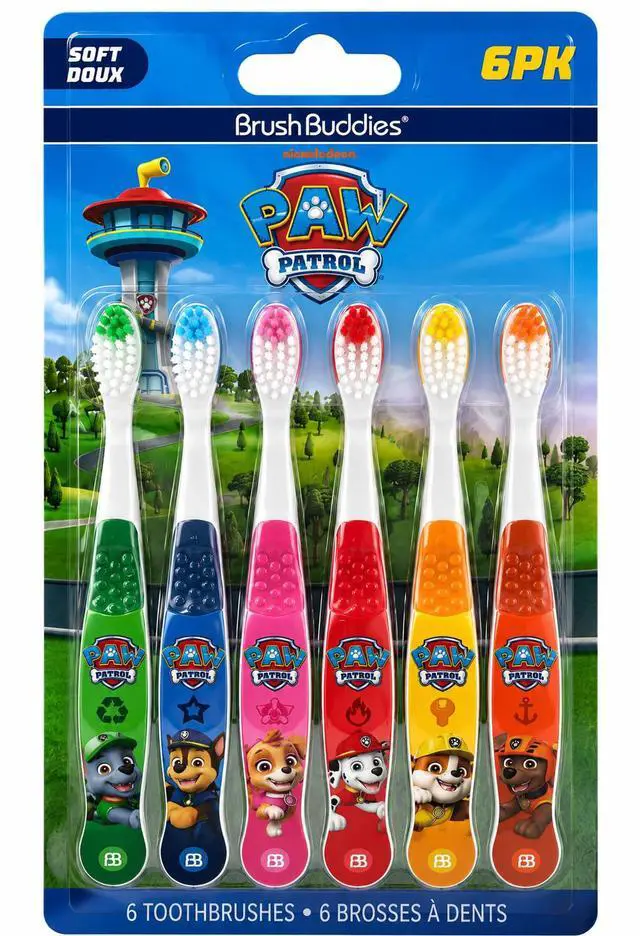 Alt view image 5 of 5 - Paw Patrol Kids Toothbrush Set of 6 Pack Soft Bristle Toothbrushes for Toddlers Ages 2+, Extra Gentle Bristles, Small Head, Easy Grip Handle, Fun Paw Patrol Characters, Kids Oral Care