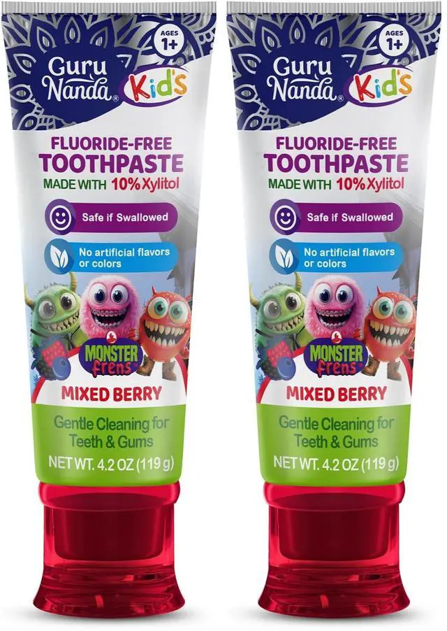 Main image of Kids Toothpaste for Toddlers with 10% Xylitol Fluoride-Free, Mixed Berry Flavor, Safe if Swallowed, Gentle & Safe for Young Teeth & Gums, 4.2 oz (Pack of 2)