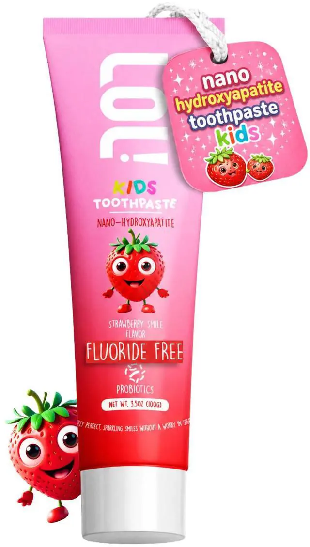Main image of LOL Kids Toothpaste, Nano Hydroxyapatite & Xylitol, Strawberry Flavor | Probiotics, Fluoride Free, SLS Free & No Artificial Dyes