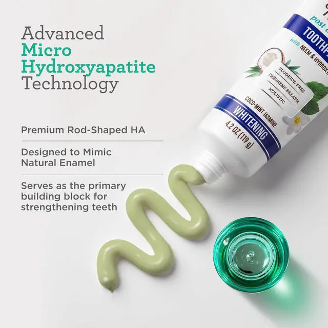 Alt view image 3 of 7 - Hydroxyapatite Toothpaste with Neem, SLS & Fluoride Free, 4.2oz | Whitening Toothpaste for Sensitive Teeth with Xylitol|Fights Plaque|With Tongue Scraper, Toothpaste Squeezer|CocoMint Jasmine