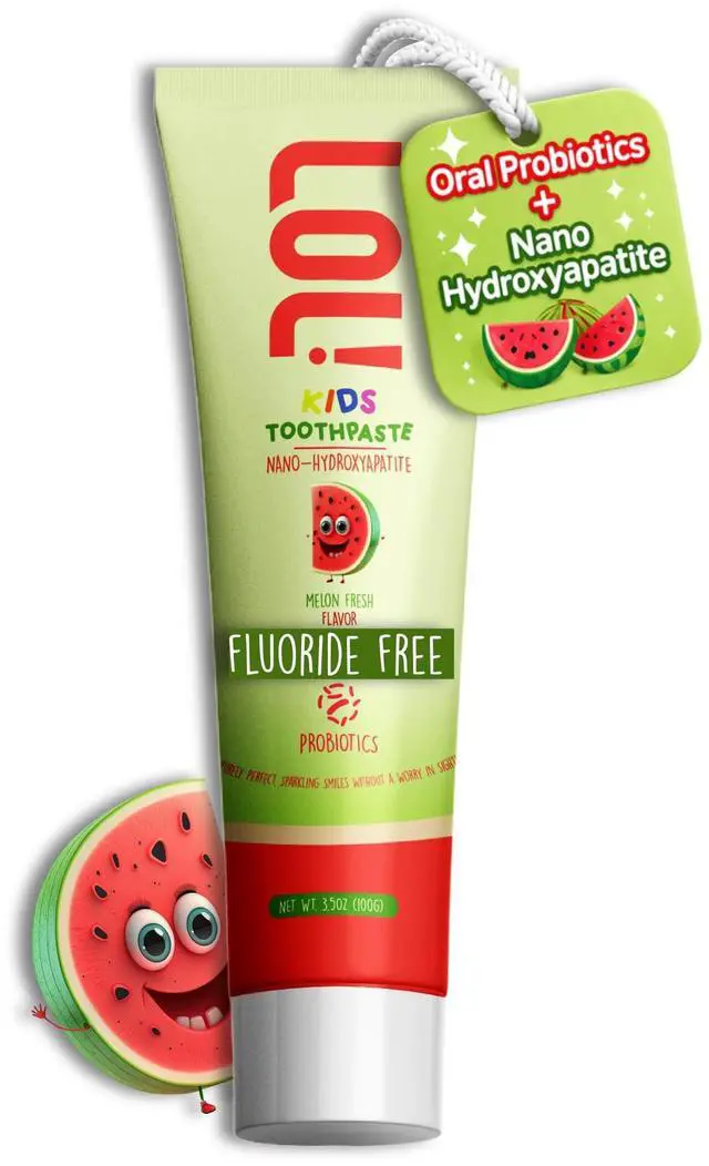 Main image of LOL Toothpaste for Kids, Xylitol & Nano Hydroxyapatite, Watermelon Flavor | Fluoride Free with Oral Probiotics, SLS Free & No Artificial Dyes