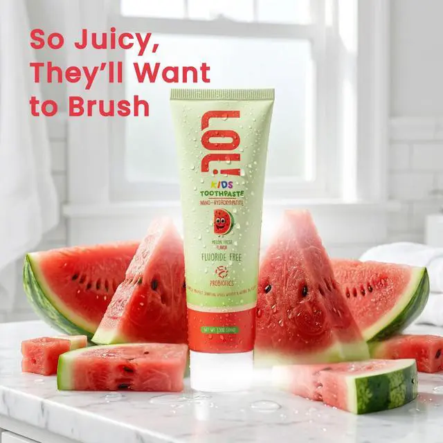 Alt view image 5 of 7 - LOL Toothpaste for Kids, Xylitol & Nano Hydroxyapatite, Watermelon Flavor | Fluoride Free with Oral Probiotics, SLS Free & No Artificial Dyes