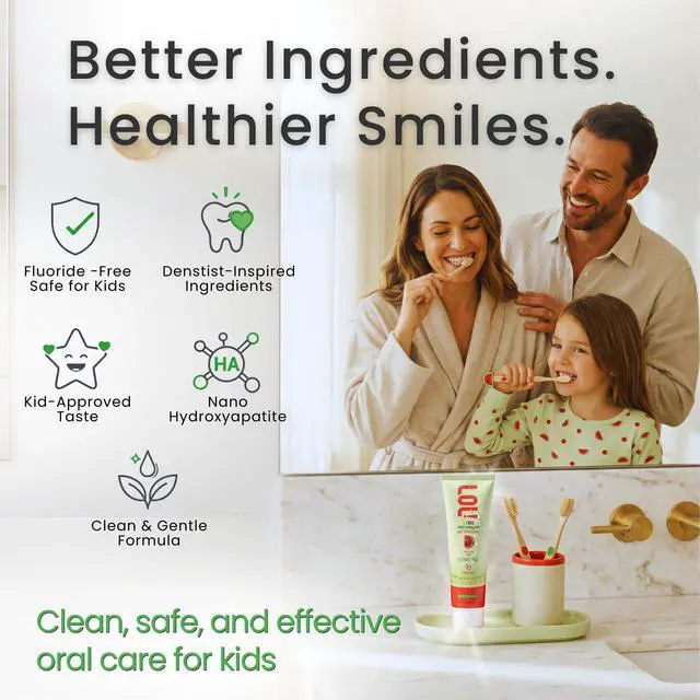 Alt view image 7 of 7 - LOL Toothpaste for Kids, Xylitol & Nano Hydroxyapatite, Watermelon Flavor | Fluoride Free with Oral Probiotics, SLS Free & No Artificial Dyes