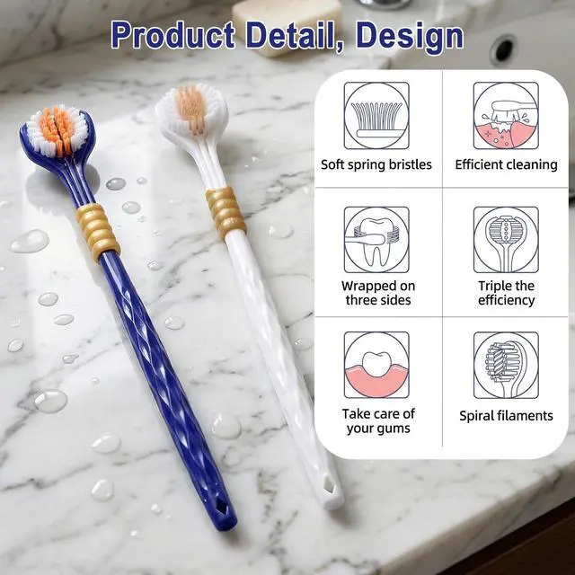 Alt view image 3 of 7 - 6 Pcs Three Sided Toothbrush,3 Sided Toothbrush Adult,360° Deep Clean Soft 3 Sideds Toothbrushes,with Ergonomic Handle,Gentle Dental Care Set for Sensitive Teeth,Kids & Adults