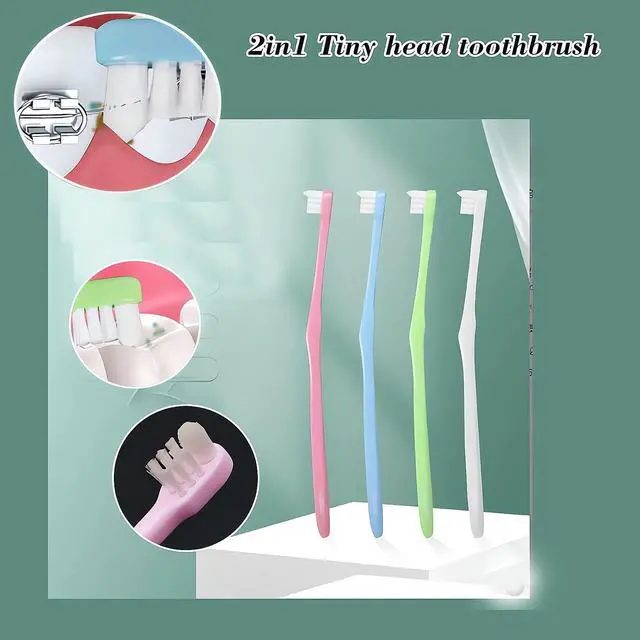 Alt view image 3 of 6 - 8 Pcs End Tuft Toothbrush ,2 types Small Head Tiny Interdental Interspace Toothbrushes brush Single Compact Orthodontic Toothbrush for Braces Detail for Detail Cleaning,Single Compact Brush Adult,kid