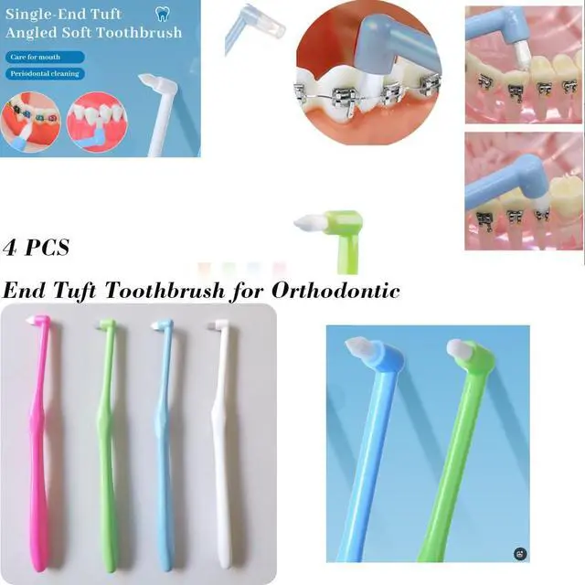 Alt view image 4 of 6 - 8 Pcs End Tuft Toothbrush ,2 types Small Head Tiny Interdental Interspace Toothbrushes brush Single Compact Orthodontic Toothbrush for Braces Detail for Detail Cleaning,Single Compact Brush Adult,kid