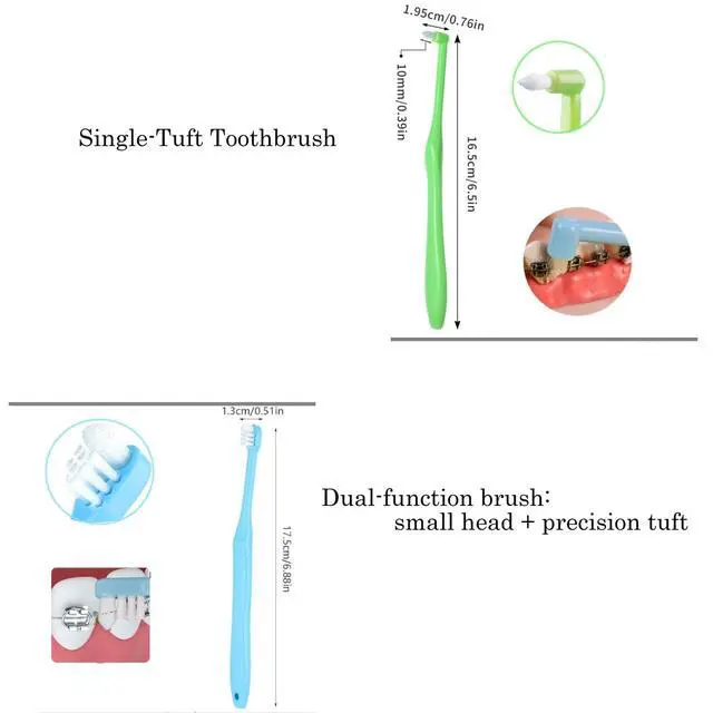 Alt view image 2 of 6 - 8 Pcs End Tuft Toothbrush ,2 types Small Head Tiny Interdental Interspace Toothbrushes brush Single Compact Orthodontic Toothbrush for Braces Detail for Detail Cleaning,Single Compact Brush Adult,kid