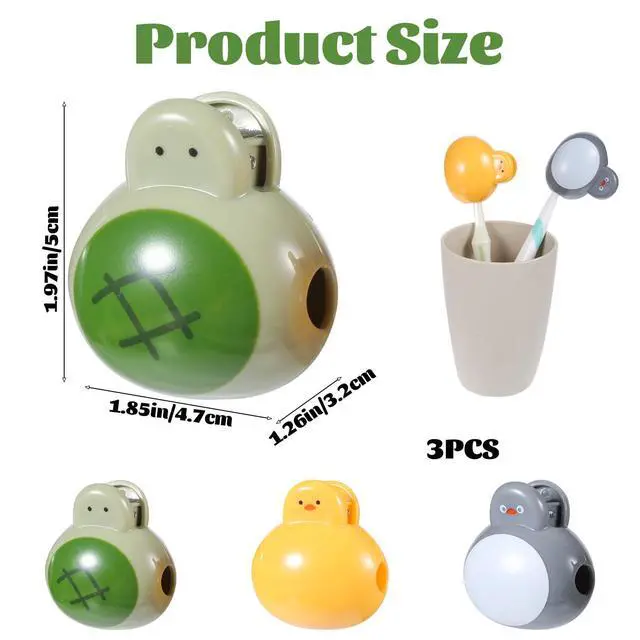 Alt view image 2 of 7 - 3 Pcs Cartoon Tooth Brush Covers, Portable Travel Toothbrush Covers Caps | with Penguin, Duck, and Turtle Designs Tooth Brush Cover Cap Cute Toothbrush Cap for Manual & Electric Daily Use Or Travel