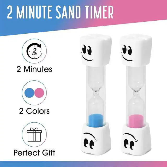 Alt view image 2 of 7 - 2 Minute Toothbrush Sand Timer for Kids, Sand Timer Smiley Acrylic Hourglass Teeth Brushing Timer for Kids Boys and Girls, Oral Hygiene Party Favors, Set of2, Blue, Pink