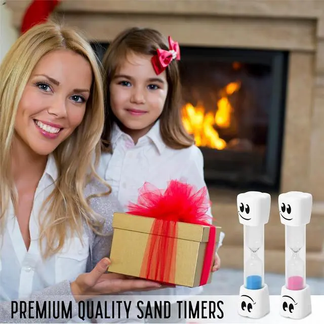Alt view image 4 of 7 - 2 Minute Toothbrush Sand Timer for Kids, Sand Timer Smiley Acrylic Hourglass Teeth Brushing Timer for Kids Boys and Girls, Oral Hygiene Party Favors, Set of2, Blue, Pink