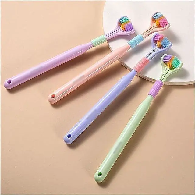 Alt view image 2 of 6 - 2 Pcs Random Color Three-Sided Soft Hair Toothbrush, Effective Wrap-Around Design, Deeply and Thoroughly to Clean Teeth and Gums, Suitable for Adults and Children Toothbrushes Accessories Oral Care