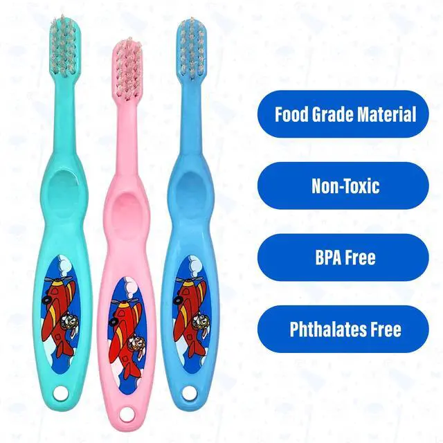 Alt view image 4 of 7 - Baby Toothbrush- Soft Bristles Set of 3 Toddler Toothbrush for Boys and Girls Cute Colors and Designs Great Gift for Baby's and Toddlers 3 Pack