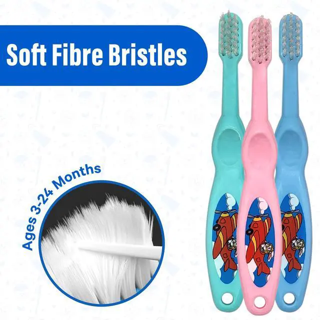 Alt view image 6 of 7 - Baby Toothbrush- Soft Bristles Set of 3 Toddler Toothbrush for Boys and Girls Cute Colors and Designs Great Gift for Baby's and Toddlers 3 Pack