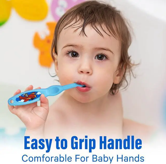 Alt view image 7 of 7 - Baby Toothbrush- Soft Bristles Set of 3 Toddler Toothbrush for Boys and Girls Cute Colors and Designs Great Gift for Baby's and Toddlers 3 Pack