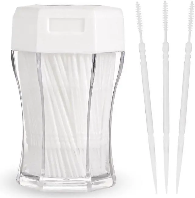 Main image of 200Pcs Brushpicks 2-in-1 Interdental Brushes, Toothpicks Floss Picks | for Teeth, Portable, Soft Bristle, in Clear Plastic Storage Box, Double Sided, Party of Adults Children