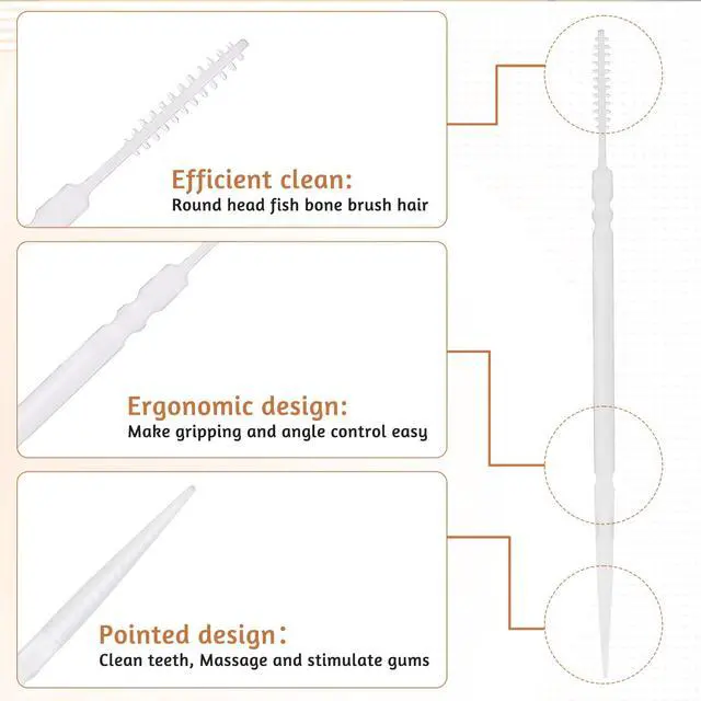 Alt view image 3 of 7 - 200Pcs Brushpicks 2-in-1 Interdental Brushes, Toothpicks Floss Picks | for Teeth, Portable, Soft Bristle, in Clear Plastic Storage Box, Double Sided, Party of Adults Children