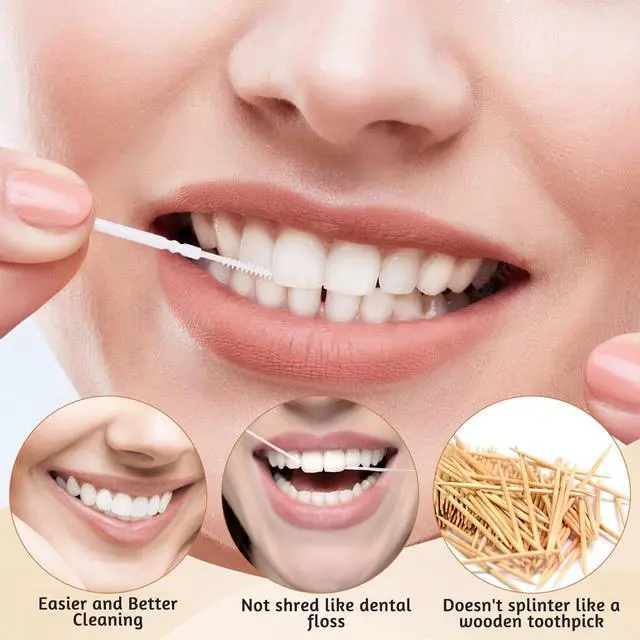 Alt view image 6 of 7 - 200Pcs Brushpicks 2-in-1 Interdental Brushes, Toothpicks Floss Picks | for Teeth, Portable, Soft Bristle, in Clear Plastic Storage Box, Double Sided, Party of Adults Children