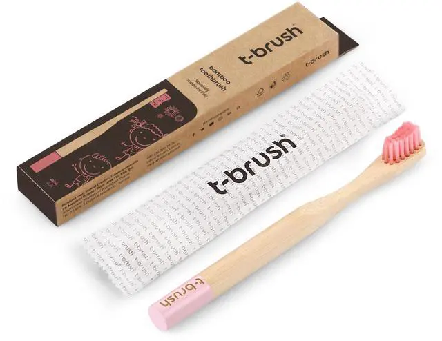 Main image of Kids Bamboo Toothbrush - Pink Colour - Cute Fun Toothbrush