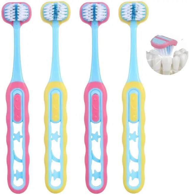Main image of 4 Pack Toddler Tooth Brush, Three Sided Toothbrush Soft Bristles | Easy Grip, Complete Oral Care, for Difficult Toddler
