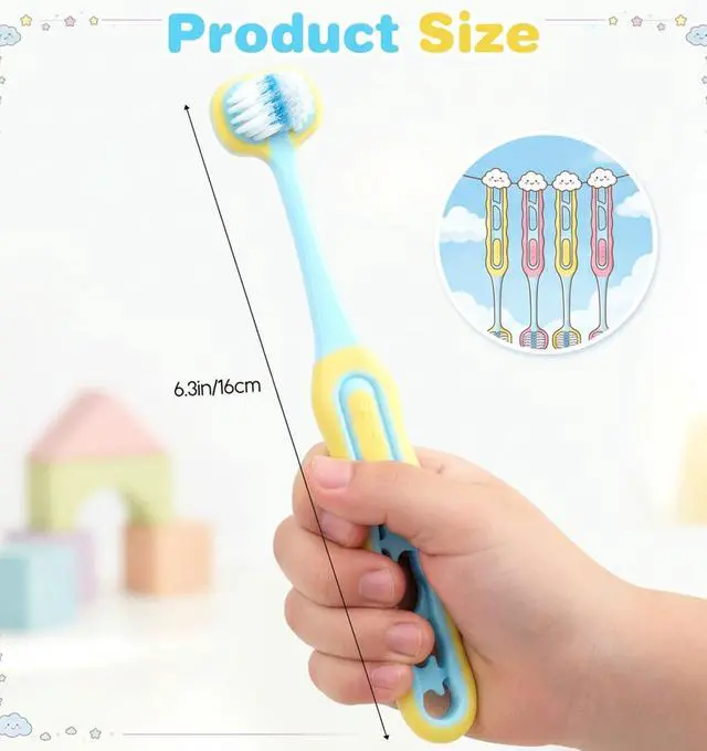 Alt view image 2 of 6 - 4 Pack Toddler Tooth Brush, Three Sided Toothbrush Soft Bristles | Easy Grip, Complete Oral Care, for Difficult Toddler