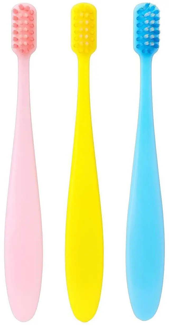 Main image of Soft Bristle Toothbrushes | Gentle Cleaning Toothbrush Set with Ultra-Slim Handle | Pink, Yellow & Blue | 3 Pack for Kids & Adults