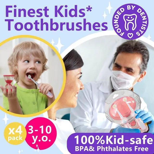Alt view image 6 of 7 - 2PCS Astronaut Kids Toothbrush | Soft Bristle Toothbrushes for Kids | Ages 3-10 | BPA-Free (Pink)