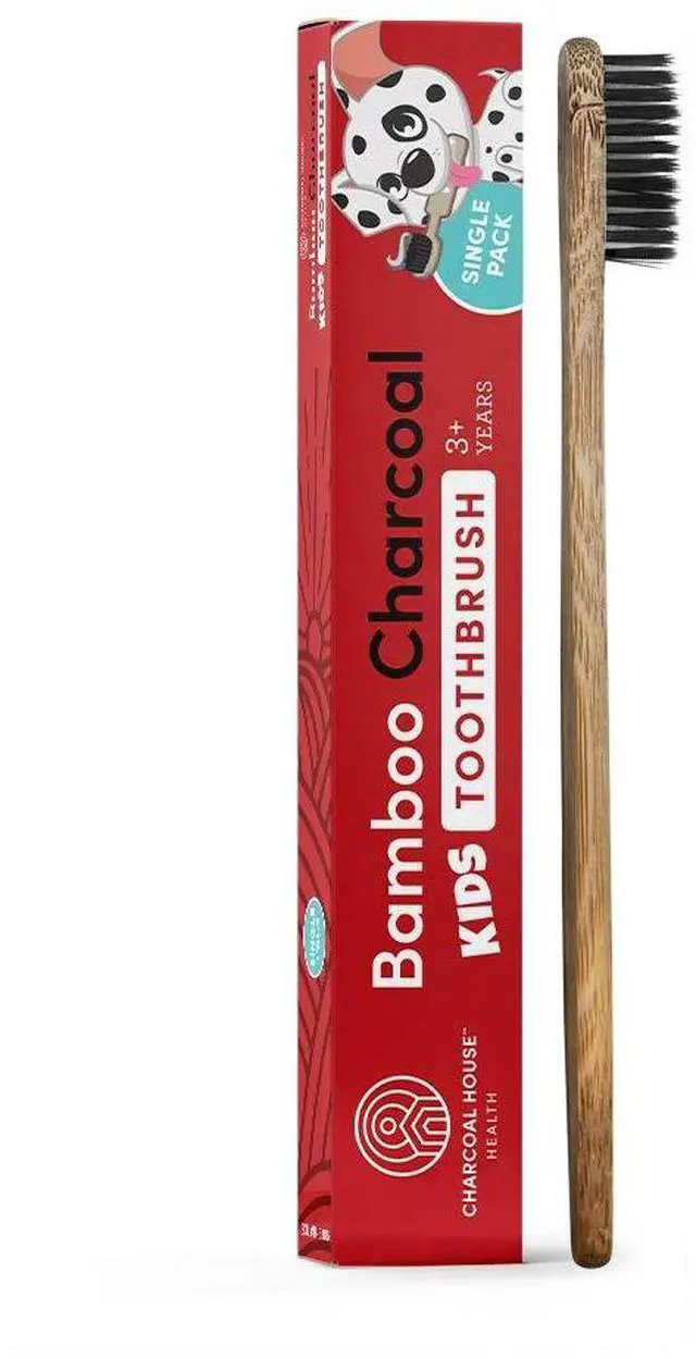 Main image of 4-Pack Kids Organic Bamboo Charcoal Toothbrushes Set - Biodegradable & Natural - Perfect for Toddler to Children's Age - with Soft Bristles for Gentle Brushing