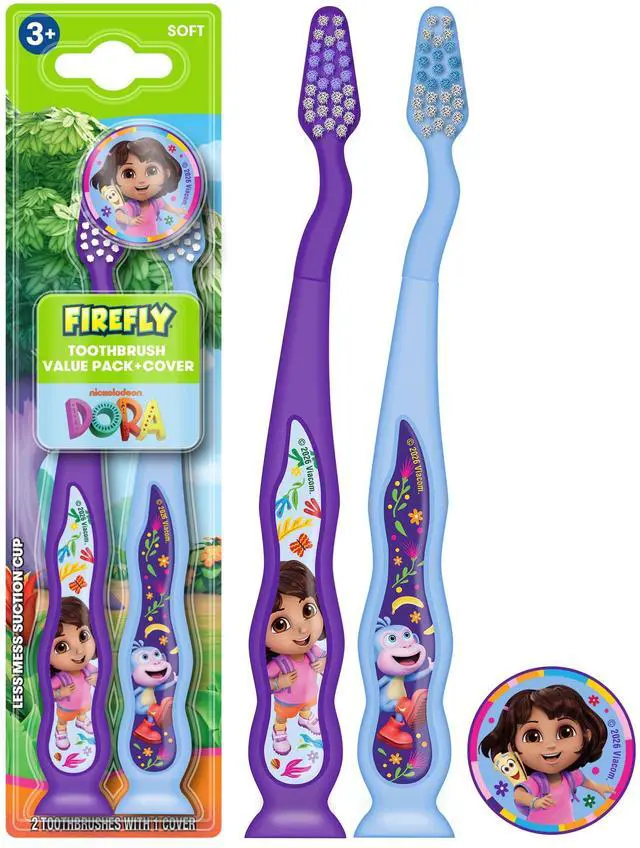 Main image of Manual Toothbrush for Kids with Suction Cup, Dora the Explorer, Soft Bristle, 2 Toothbrushes +1 Cover