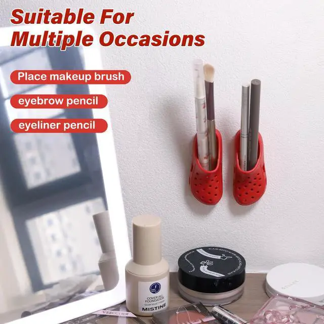 Alt view image 4 of 7 - Wall Mounted Toothbrush Holder, Red Multi-Purpose Fun Cave Shoe Inspired Bathroom Organizer, Self-Adhesive Toothbrush Storage for Family, Bathroom Office Desk Dressing Table Organizer 2 PCS
