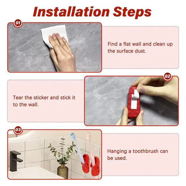 Alt view image 7 of 7 - Wall Mounted Toothbrush Holder, Red Multi-Purpose Fun Cave Shoe Inspired Bathroom Organizer, Self-Adhesive Toothbrush Storage for Family, Bathroom Office Desk Dressing Table Organizer 2 PCS