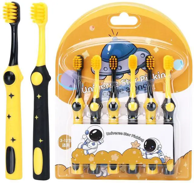 Main image of 6PCS Kids Soft Bristle ToothbrushAges 3-12 Space Toothbrush Yellow
