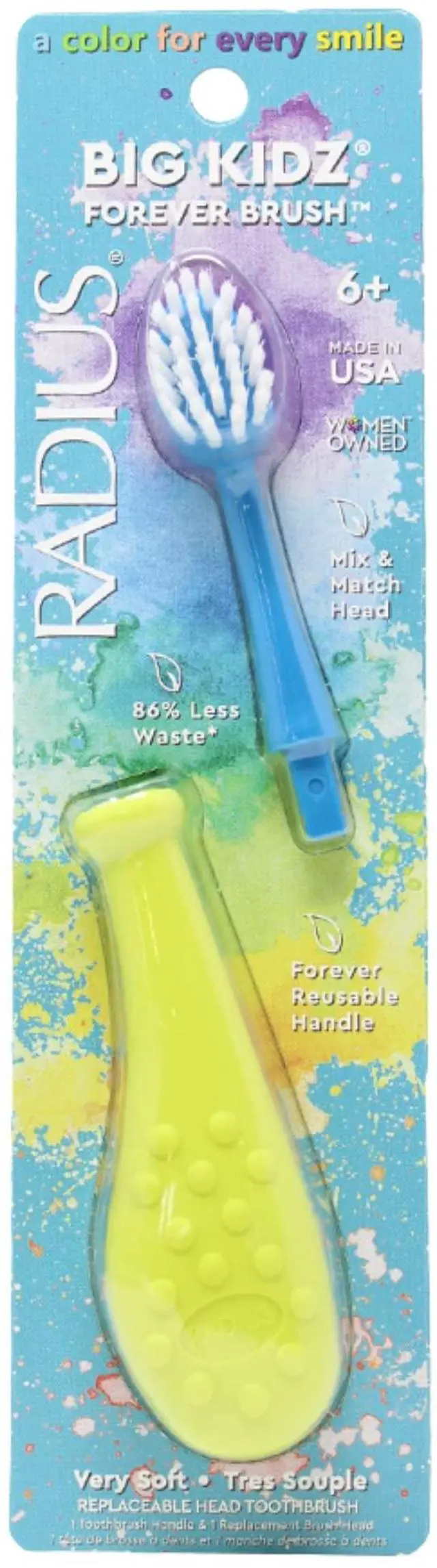 Main image of Big Kidz Forever Brush Replaceable Head Toothbrush for Children, 6 Years and Up, BPA Free ADA Accepted for Growing Teeth and Gums - Right and Left Handed, Extra Soft