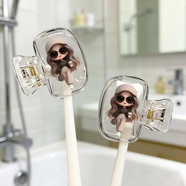 Main image of 2pcs Toothbrush Covers Caps,Girl with Coffee 1.57x1.57inch Tooth Brush Protector Coverings Clips Portable Plastic Tooth Brush Head Case for Household Travel, Business, Camping, School, Home