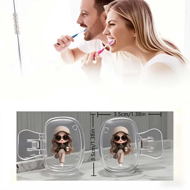 Alt view image 2 of 6 - 2pcs Toothbrush Covers Caps,Girl with Coffee 1.57x1.57inch Tooth Brush Protector Coverings Clips Portable Plastic Tooth Brush Head Case for Household Travel, Business, Camping, School, Home