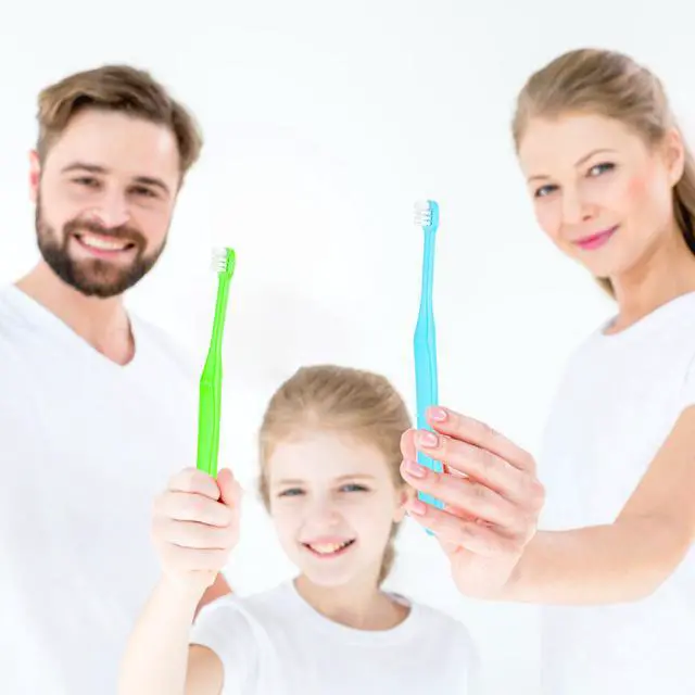 Alt view image 6 of 7 - 2 Pieces Tuft Toothbrush Small Head End Tapered Interdental Interspace Nursing Soft Tiny Toothbrush Orthodontic Periodontal Dental Products(Blue + Green)