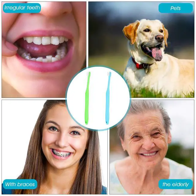 Alt view image 5 of 7 - 2 Pieces Tuft Toothbrush Small Head End Tapered Interdental Interspace Nursing Soft Tiny Toothbrush Orthodontic Periodontal Dental Products(Blue + Green)