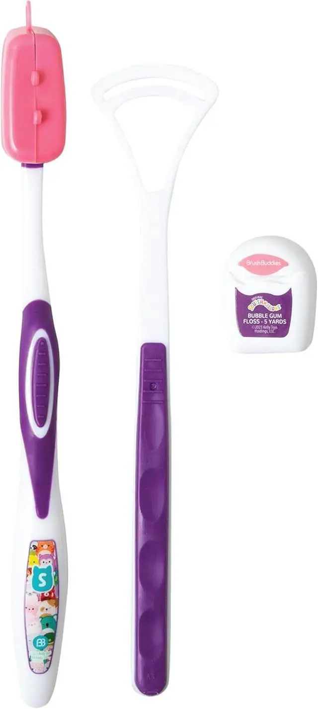 Alt view image 2 of 7 - Squishmallows Toothbrush Travel Kit, Dental Kit with Toothbrush, Tongue Scraper, and Floss