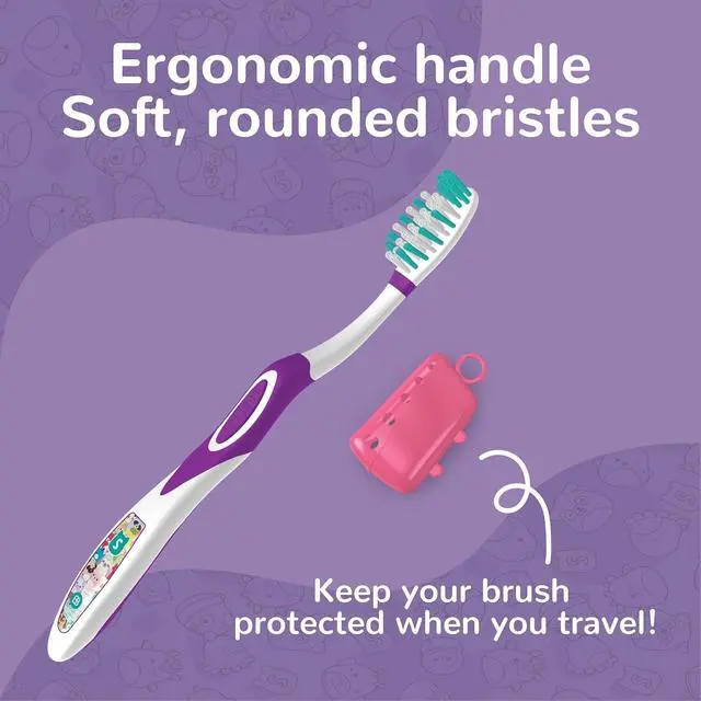 Alt view image 3 of 7 - Squishmallows Toothbrush Travel Kit, Dental Kit with Toothbrush, Tongue Scraper, and Floss